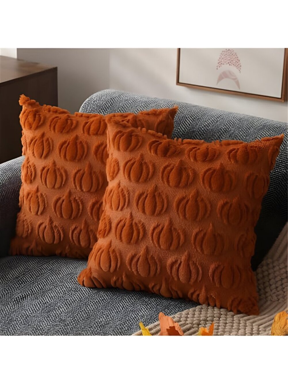 Fall Pillow Covers 18x18 2Pcs Rust Pumpkin Fall Decorations for Home